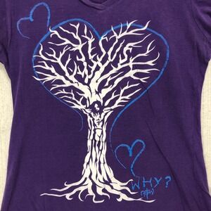 Purple V-Neck Tree Heart Graphic‎ T-Shirt Size L Christian Faith Inspired